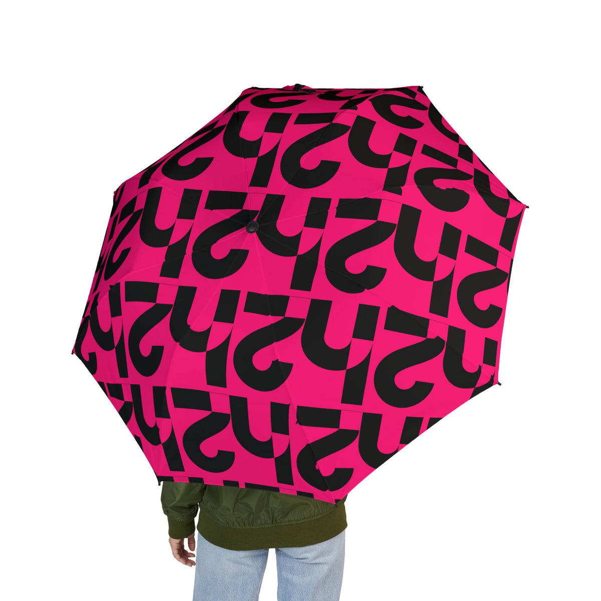 Foldable Umbrella — Bold Pink Question Mark Pattern, Compact Semi‑Automatic Rain Umbrella