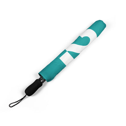 Teal Logo Pattern Foldable Umbrella — Semi‑Automatic Compact Rain Shield