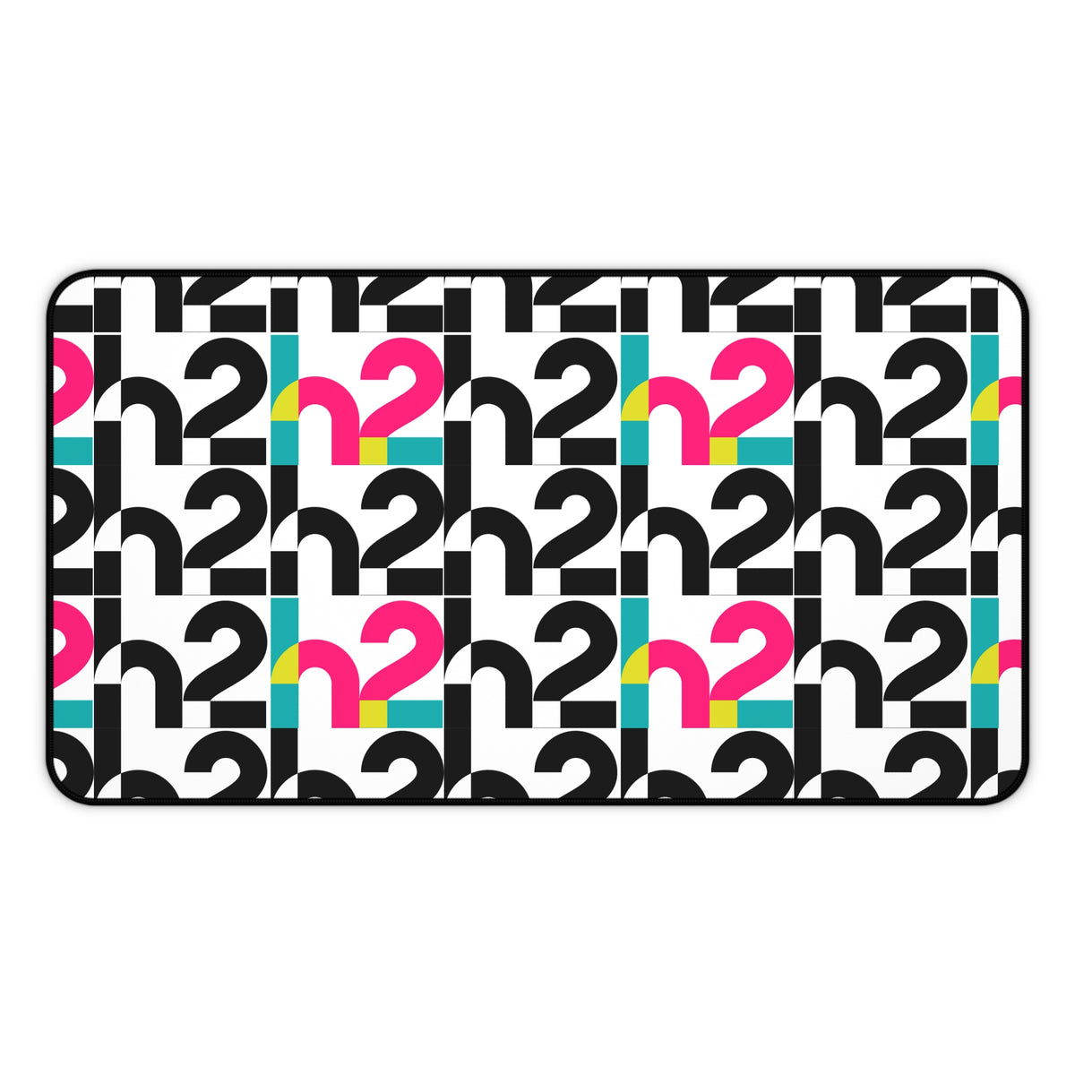 Retro Geometric Desk Mat — Bold 2 Pattern in Black, Cyan & Magenta