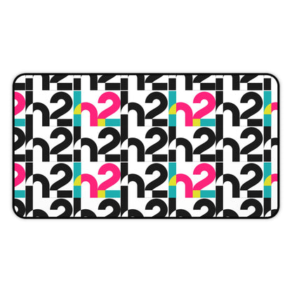 Retro Geometric Desk Mat — Bold 2 Pattern in Black, Cyan & Magenta