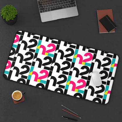 Retro Geometric Desk Mat — Bold 2 Pattern in Black, Cyan & Magenta