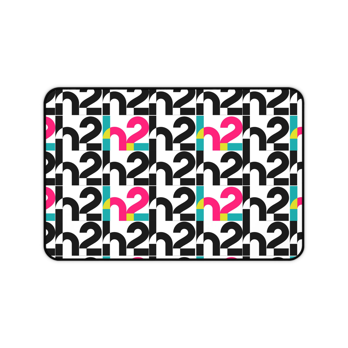 Retro Geometric Desk Mat — Bold 2 Pattern in Black, Cyan & Magenta