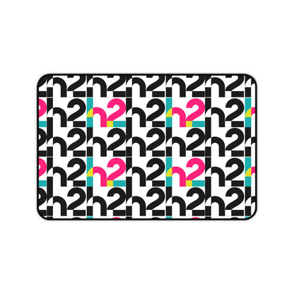 Retro Geometric Desk Mat — Bold 2 Pattern in Black, Cyan & Magenta