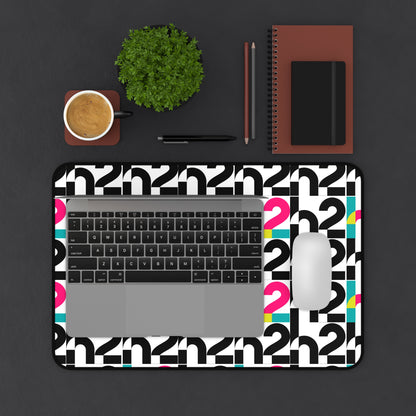 Retro Geometric Desk Mat — Bold 2 Pattern in Black, Cyan & Magenta