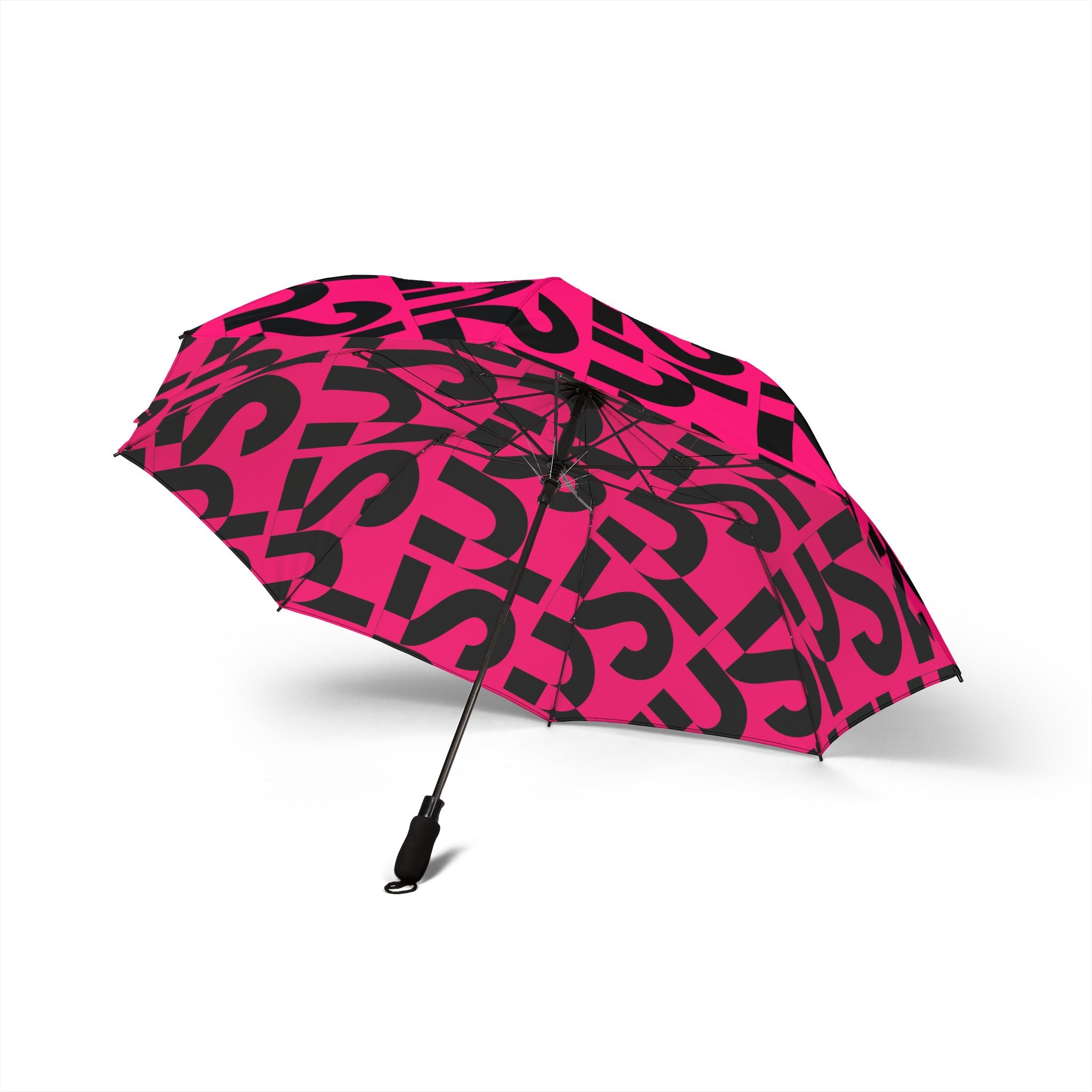 Foldable Umbrella — Bold Pink Question Mark Pattern, Compact Semi‑Automatic Rain Umbrella