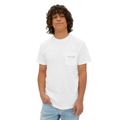Pocket Tee — Minimal White Garment-Dyed Pocket T-Shirt with Subtle Chest Print