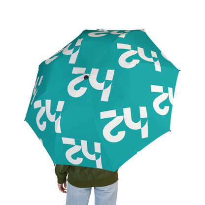 Teal Logo Pattern Foldable Umbrella — Semi‑Automatic Compact Rain Shield