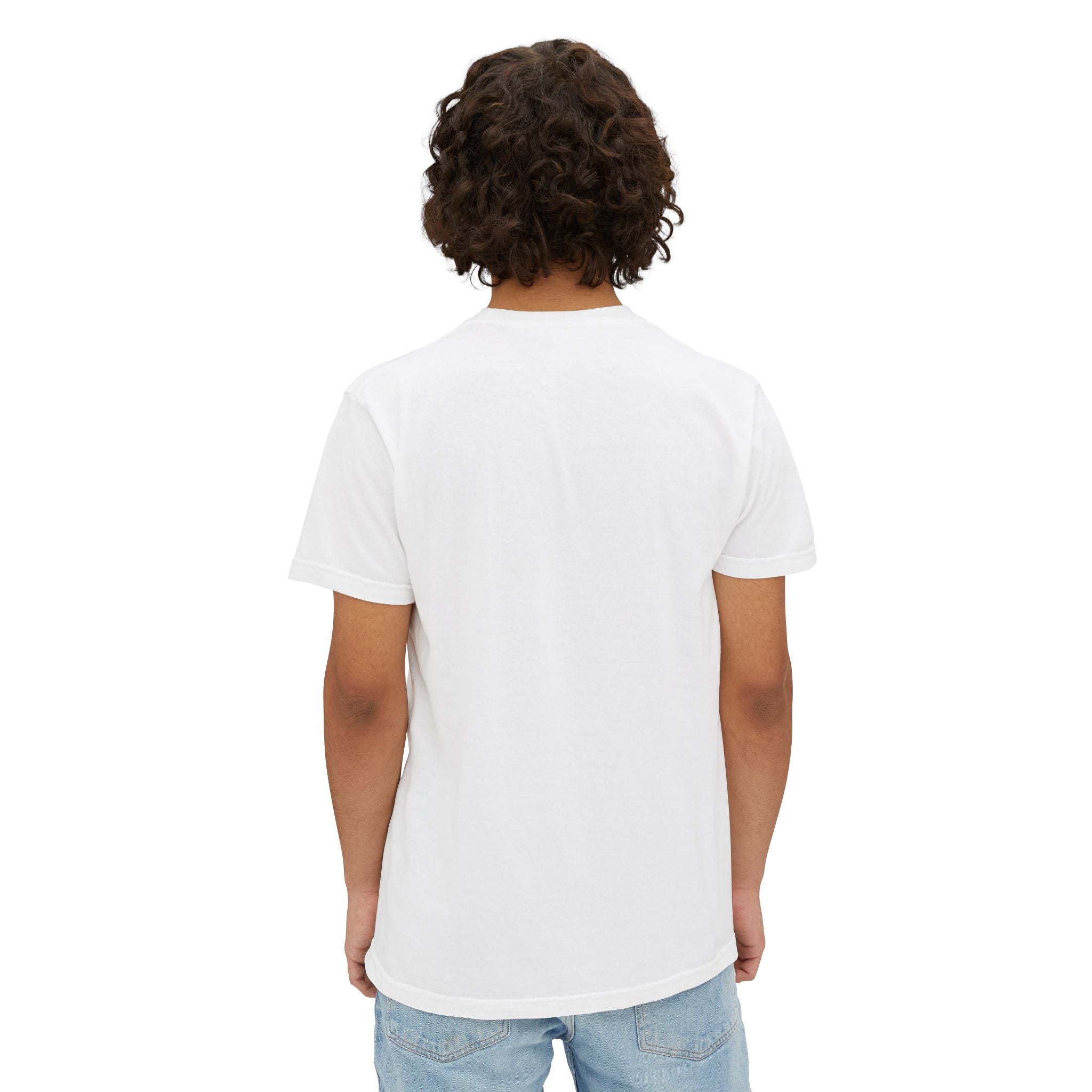Pocket Tee — Minimal White Garment-Dyed Pocket T-Shirt with Subtle Chest Print