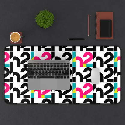 Retro Geometric Desk Mat — Bold 2 Pattern in Black, Cyan & Magenta