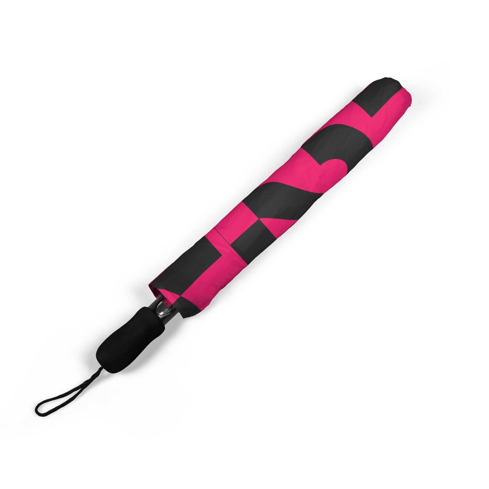 Foldable Umbrella — Bold Pink Question Mark Pattern, Compact Semi‑Automatic Rain Umbrella
