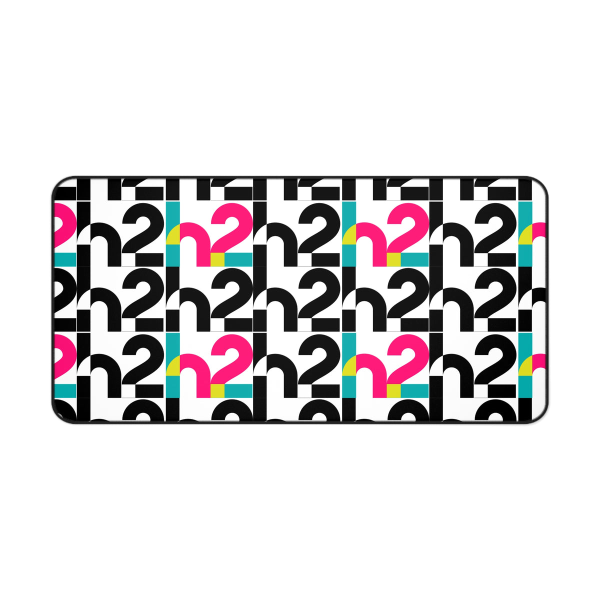 Retro Geometric Desk Mat — Bold 2 Pattern in Black, Cyan & Magenta