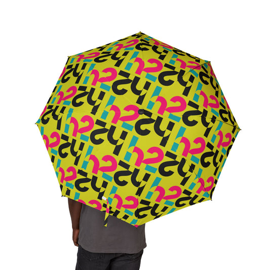 Foldable Umbrella — Bright Retro Typographic Pattern, Compact Semi-Automatic Travel Umbrella