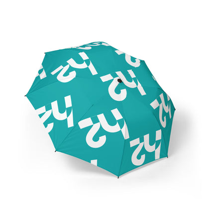 Teal Logo Pattern Foldable Umbrella — Semi‑Automatic Compact Rain Shield