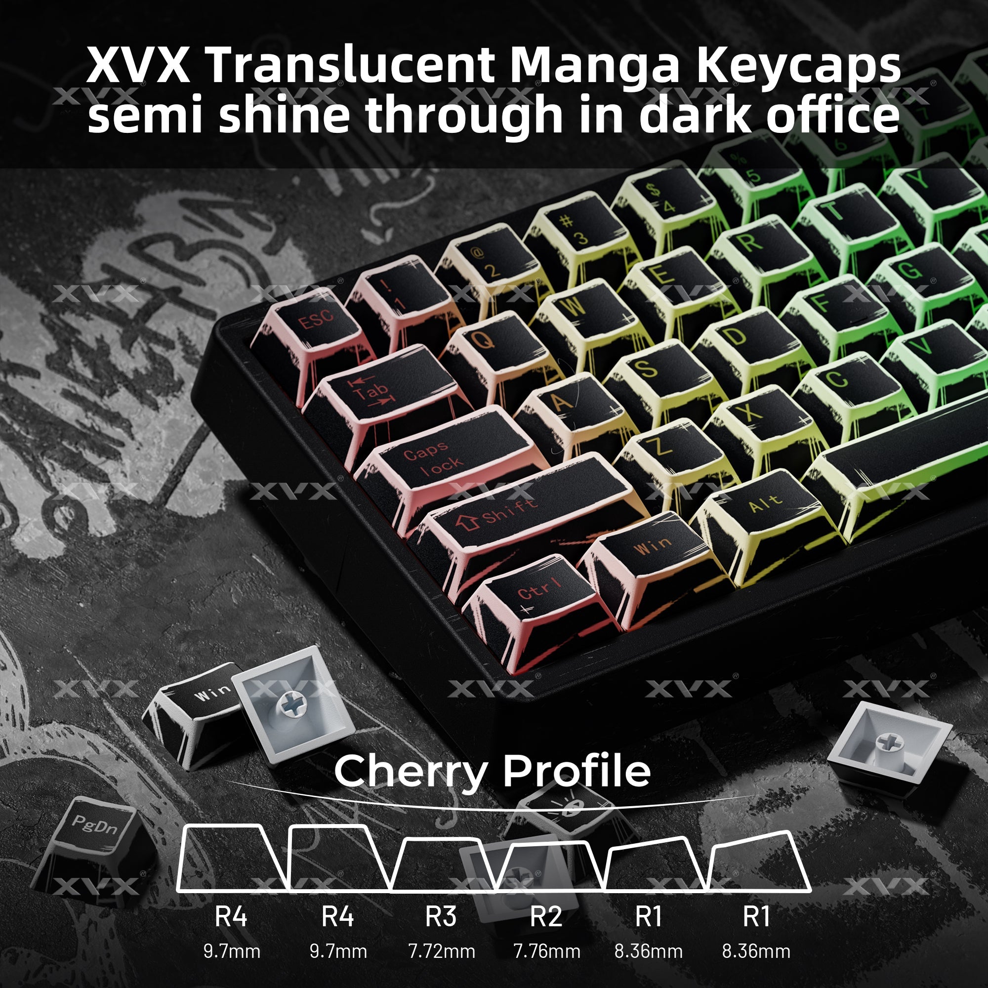XVX Manga Theme graffiti Cherry Profile Dye-Sub PBT Keycaps
