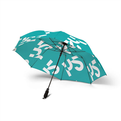 Teal Logo Pattern Foldable Umbrella — Semi‑Automatic Compact Rain Shield
