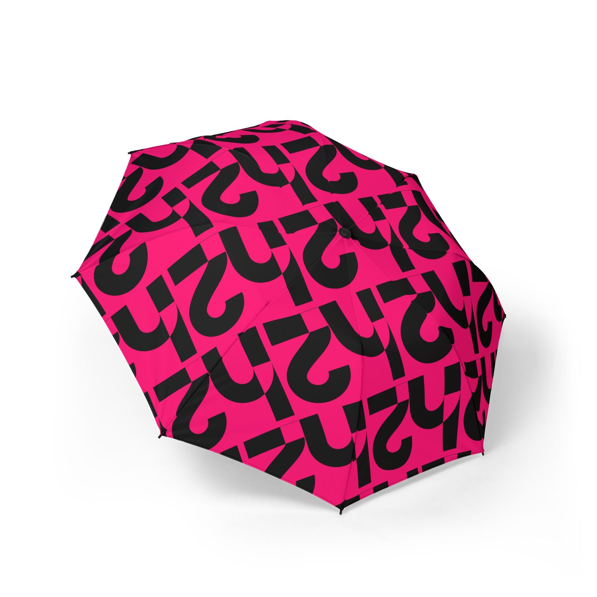 Foldable Umbrella — Bold Pink Question Mark Pattern, Compact Semi‑Automatic Rain Umbrella