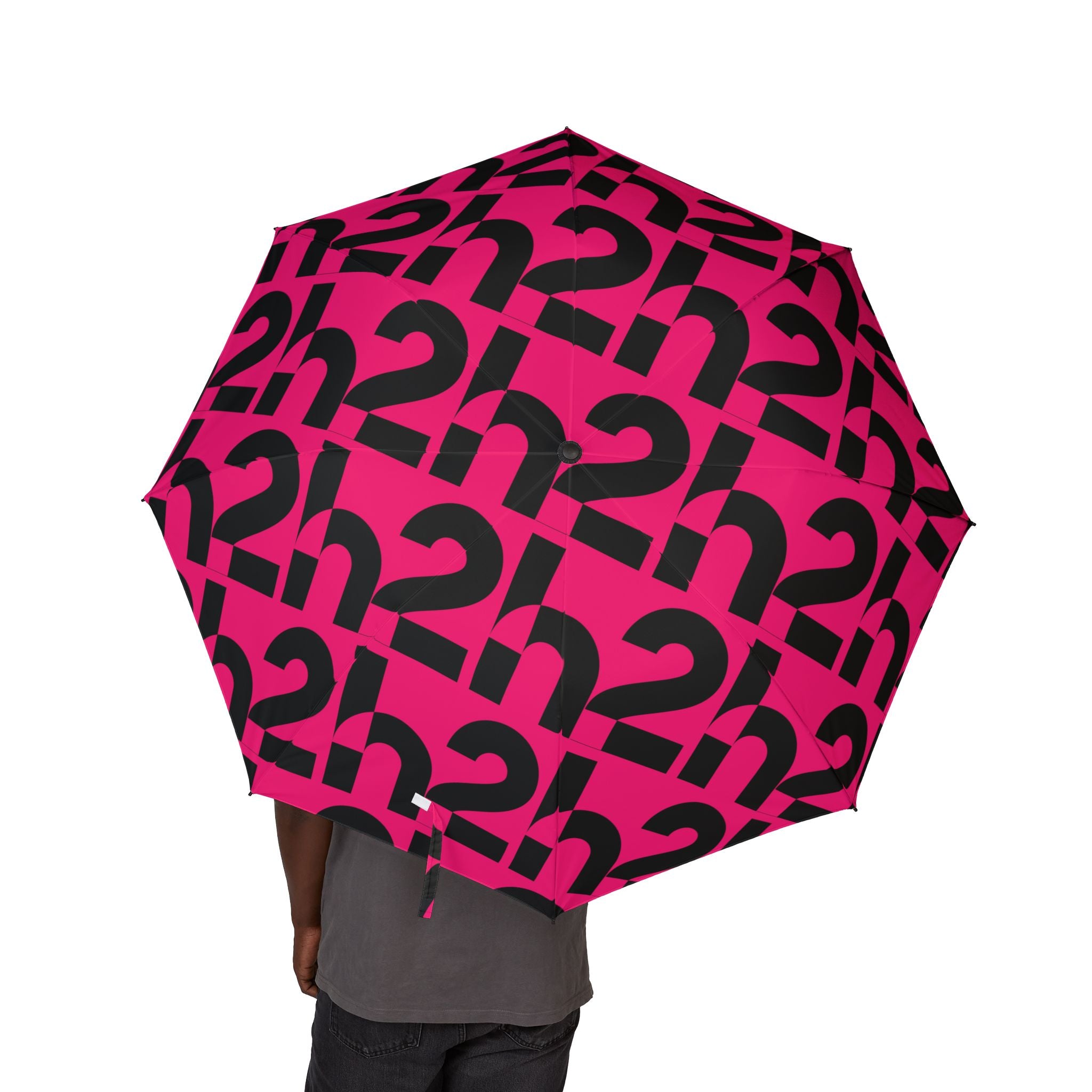 Foldable Umbrella — Bold Pink Question Mark Pattern, Compact Semi‑Automatic Rain Umbrella
