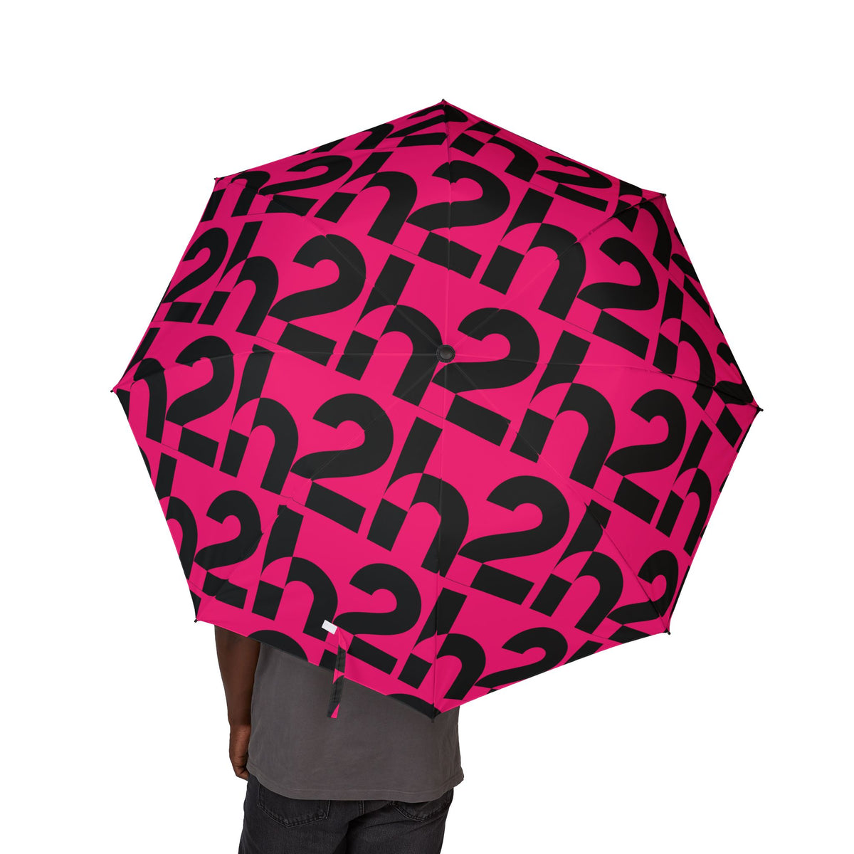 Foldable Umbrella — Bold Pink Question Mark Pattern, Compact Semi‑Automatic Rain Umbrella